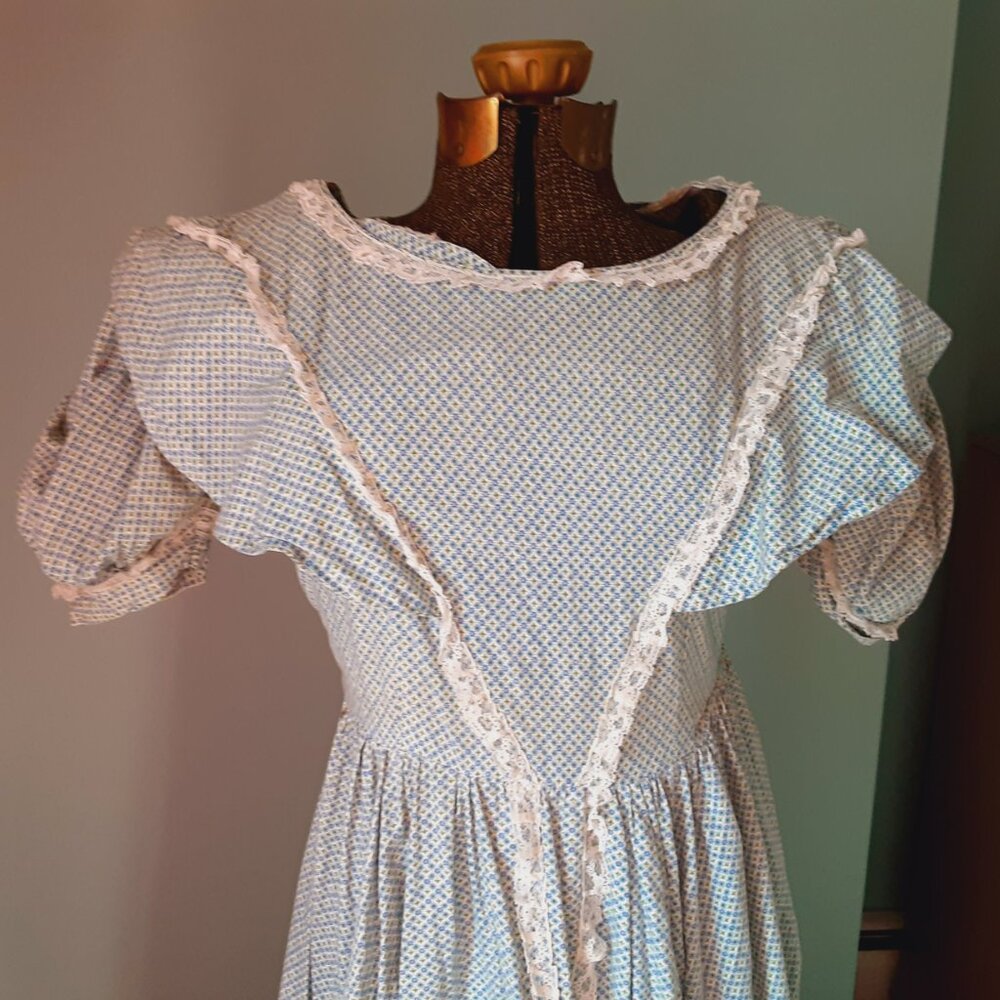 1970's Handmade Prairie Pioneer Dress Woman costume reenactment drawstring purse - Picture 2 of 7